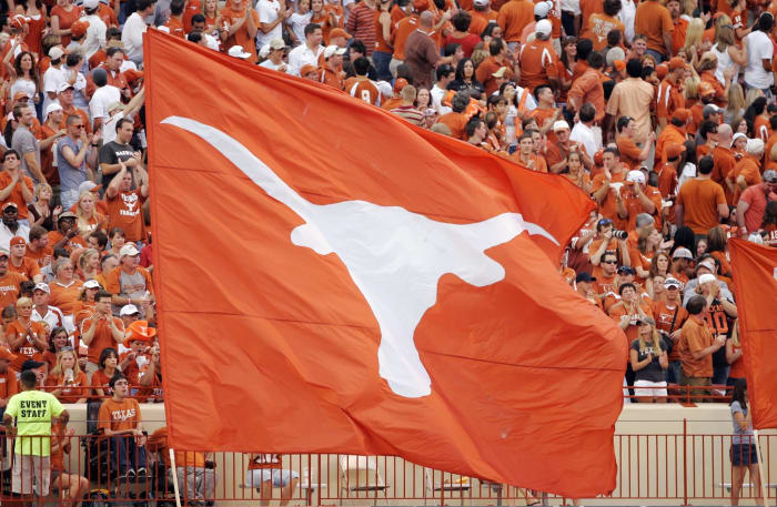 A giant flag with the Texas Longhorns logo on it.
