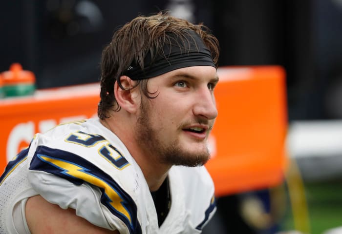Joey Bosa on the sideline for the Chagers.