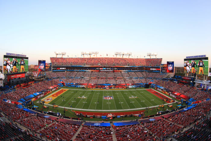 Overview picture of Raymond James Stadium before Super Bowl LV