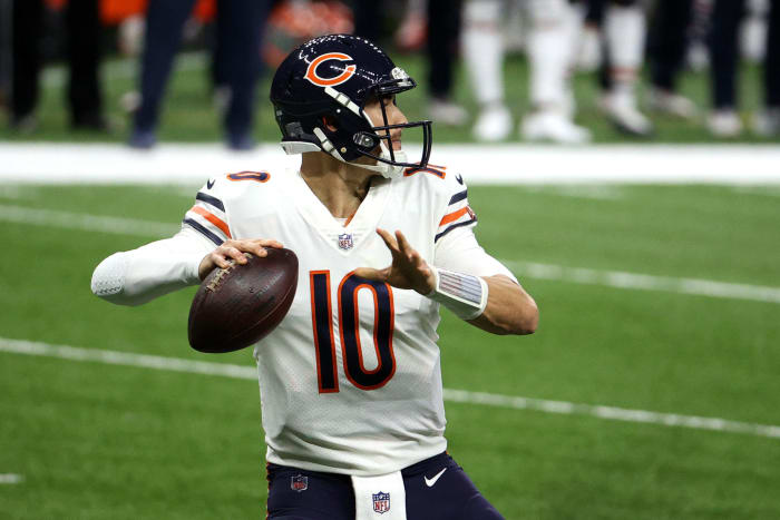 Chicago Bears quarterback Mitchell Trubisky on the field.