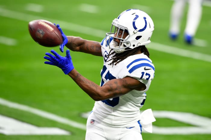 TY Hilton catching passes in warm-ups.