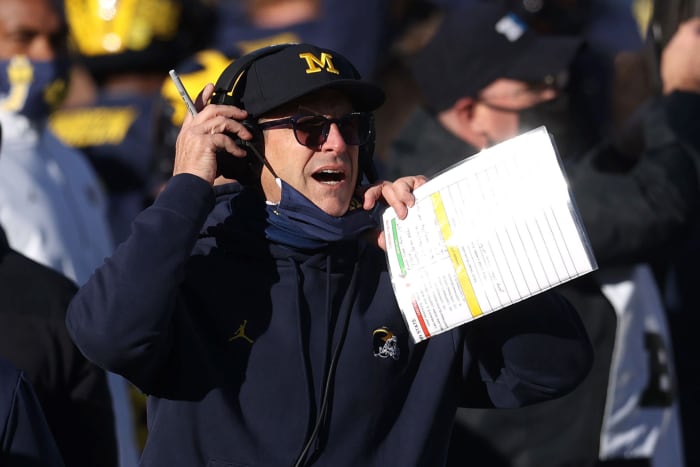 Michigan Wolverines head coach Jim Harbaugh on Saturday against Penn State.