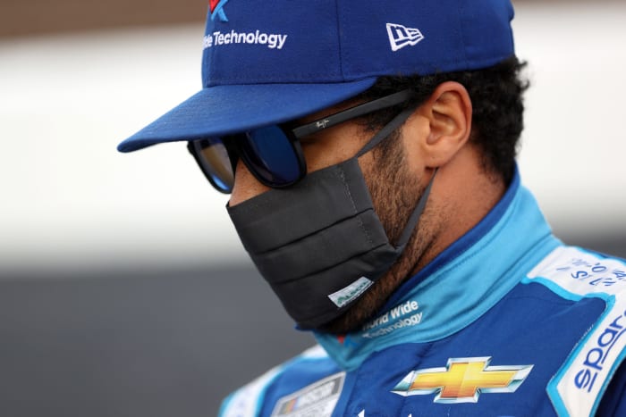 A closeup of NASCAR driver Bubba Wallace.