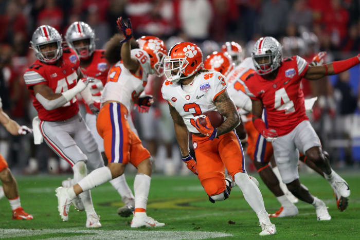 Clemson wideout Amari Rodgers runs with the football.