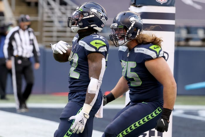 Chad Wheeler celebrates a play.