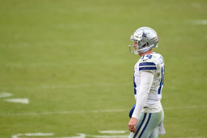 Dallas Cowboys quarterback Andy Dalton on the field.