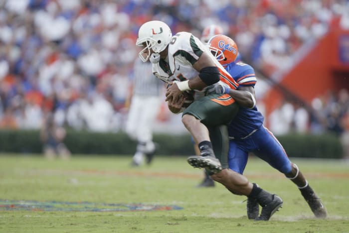 Former Miami tight end Kellen Winslow II attempts to break a tackle.