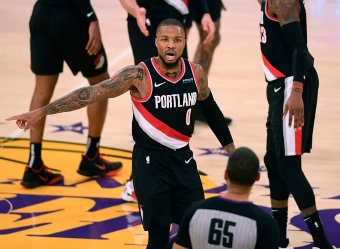 Damian Lillard on the court for the Trail Blazers.
