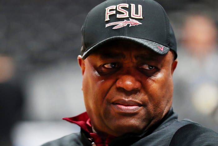 A closeup of Florida State head coach Leonard Hamilton.