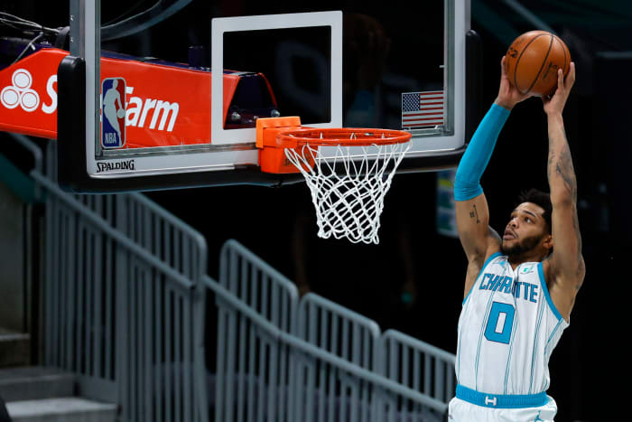 Miles Bridges #0 of the Charlotte Hornets dunks the ball