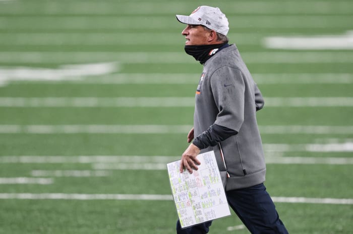 Vic Fangio walks off the field.