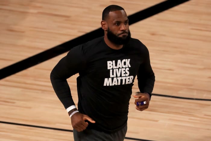Los Angeles Lakers star LeBron James warming up for the Lakers game.