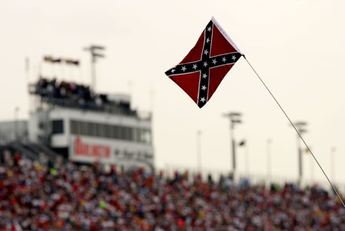 NASCAR confederate flag being flown.