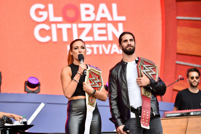 Becky Lynch and Seth Rollins at the 2019 Global Citizen Festival.