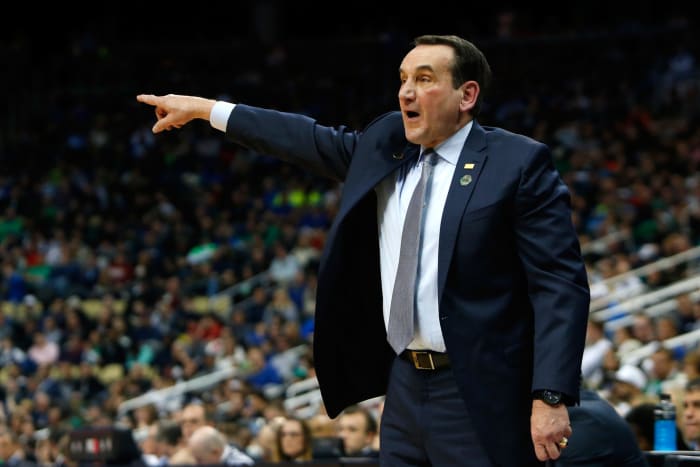 Coach K calls out to his players during NCAA Tournament.