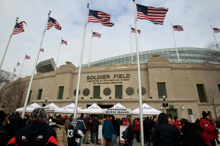 An exterior view of the Chicago Bears stadium.
