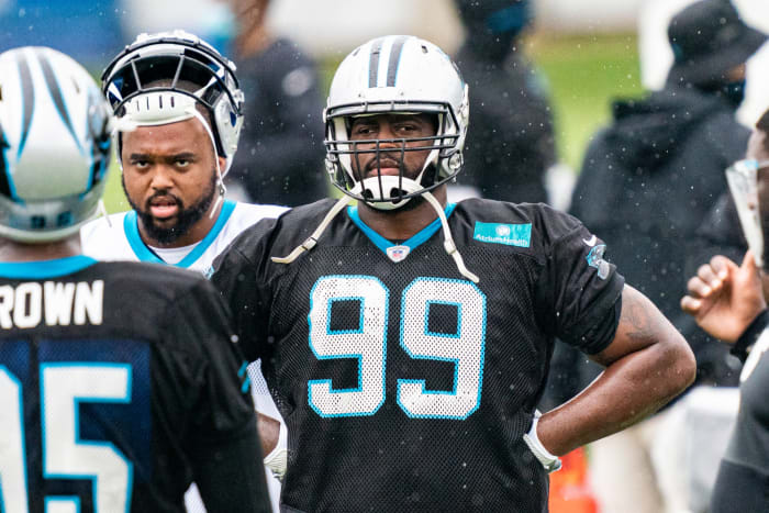 Kawann Short #99 of the Carolina Panthers during the Carolina Panthers Training Camp