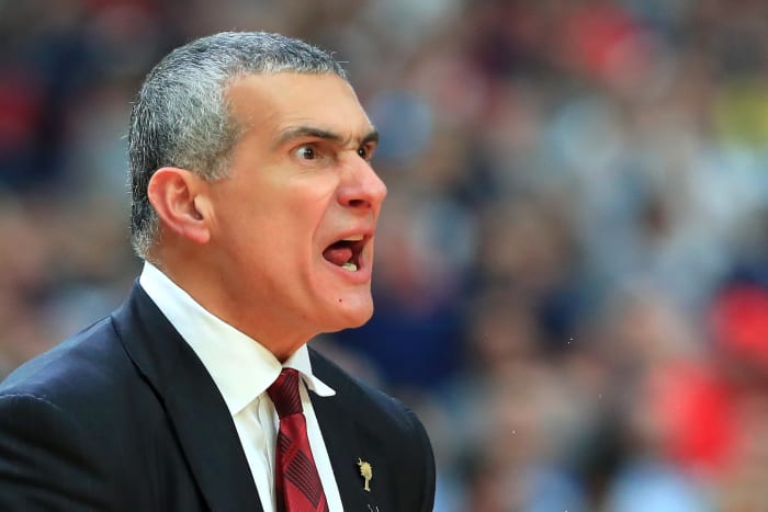A closeup of South Carolina basketball coach Frank Martin.