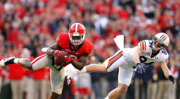 Georgia star Bacarri Rambo intercepts a pass.