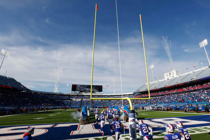Buffalo Bills run out for a playoff game.