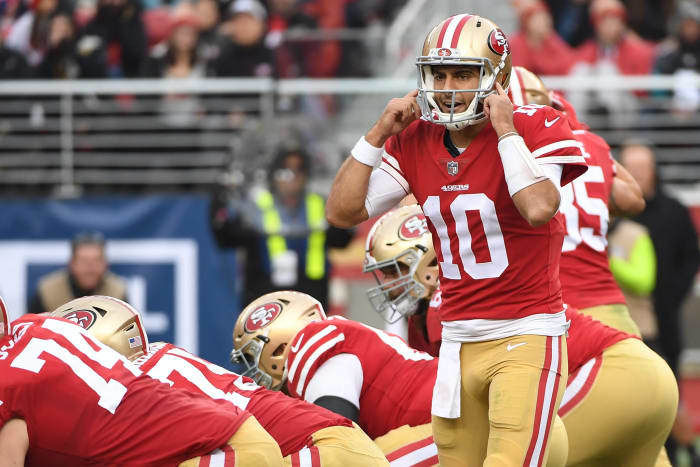 Jimmy Garoppolo calling an audible.