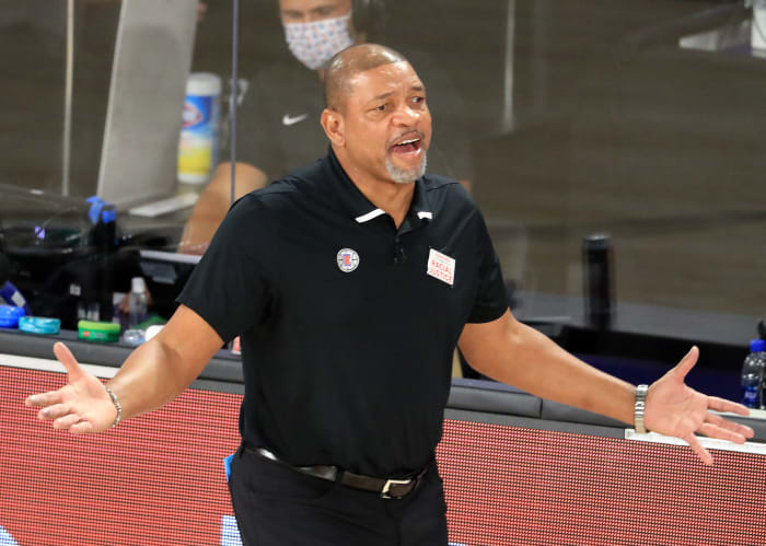 Los Angeles Clippers head coach Doc Rivers in the bubble. He is now head coach of the Philadelphia 76ers heading into 2020-21.