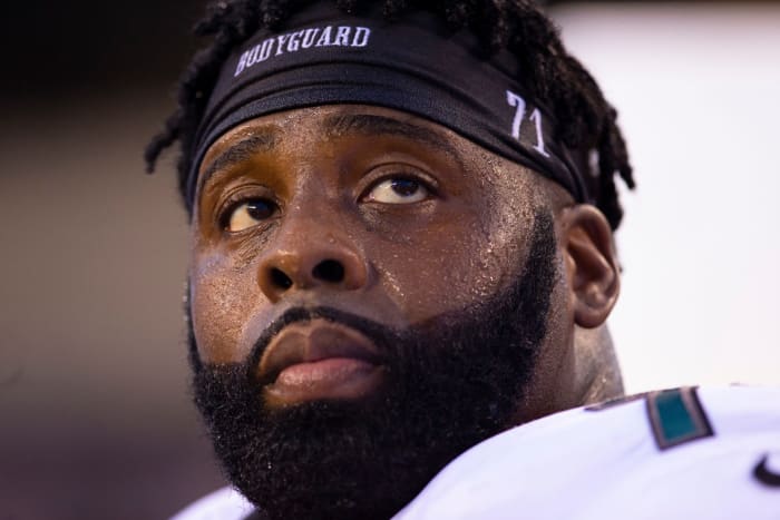Close-up of Philadelphia Eagles lineman Jason Peters.