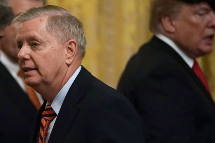 South Carolina senator Lindsey Graham at the White House as Donald Trump hosts national champion Clemson.