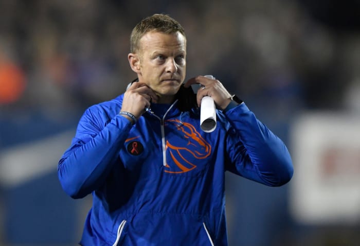 A solo shot of Boise State's football coach Bryan Harsin during a game vs. BYU