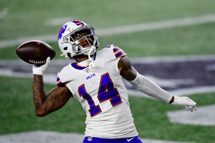 Buffalo BIlls WR Stefon Diggs celebrates on the field.