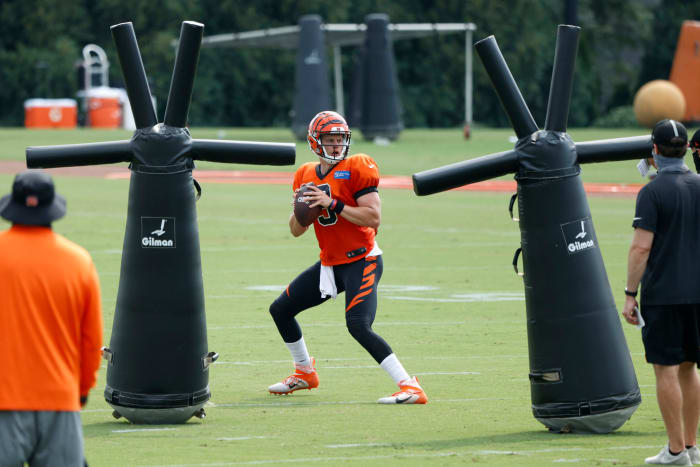 Joe Burrow at training camp for the Bengals.