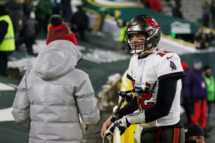 Tom Brady celebrates the win.