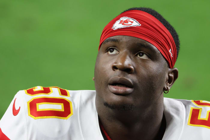 Kansas City Chiefs linebacker Willie Gay looking off into the distance