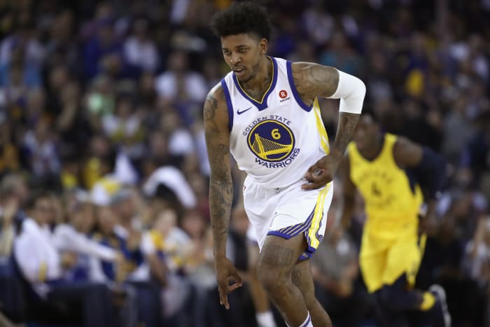 Nick Young celebrates for the Golden State Warriors.