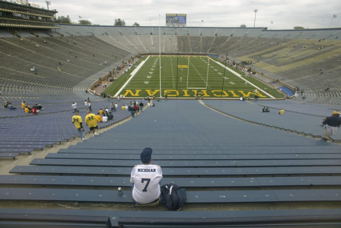 A general view of an empty Michigan stadium.