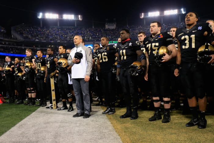 The Army Black Knights standing during the National Anthem ahead of the Army-Navy Game in 2014.