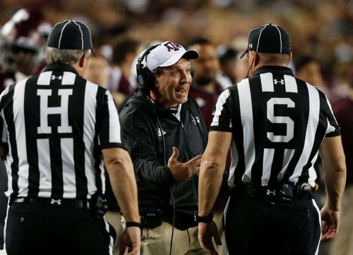 Jimbo Fisher pleading with referees.