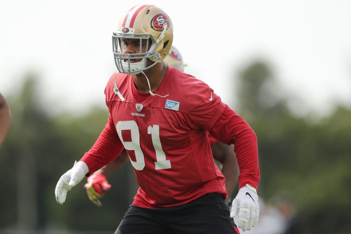 Arik Armstead during a San Francisco 49ers practice.