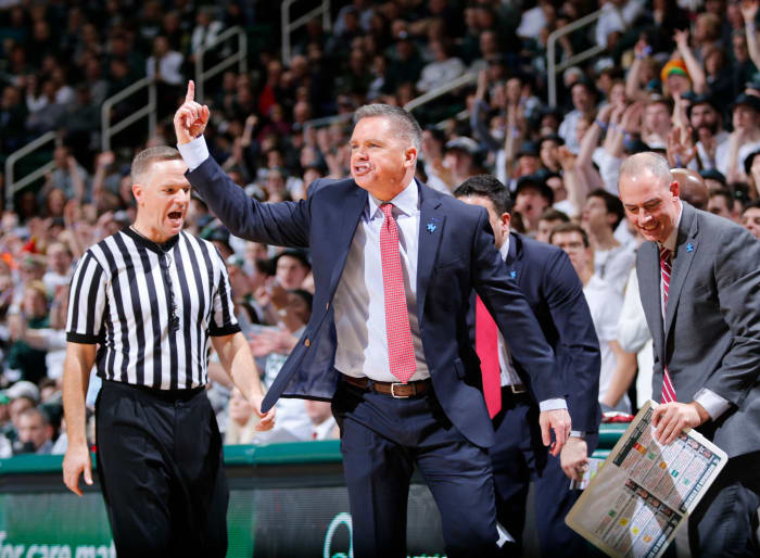 A closeup of a fired up Chris Holtmann during an Ohio State basketball game.