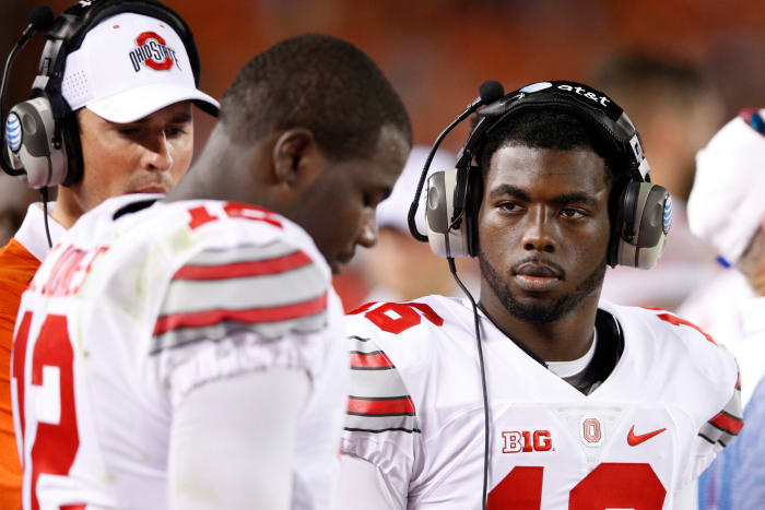 J.T. Barrett and Cardale Jones on the sideline for Ohio State vs. Virginia Tech.
