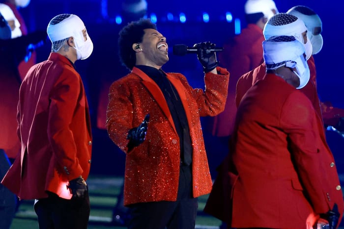 The Weeknd performs at the Super Bowl.
