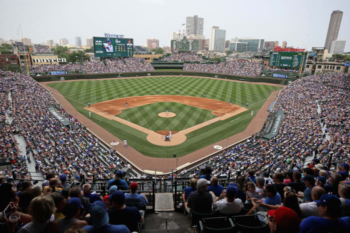 A general view of Wrigley Field during a Cubs game.