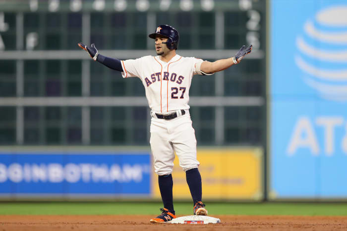 Jose Altuve standing on second base.