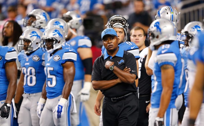 Detroit Lions coach Jim Caldwell with his team.