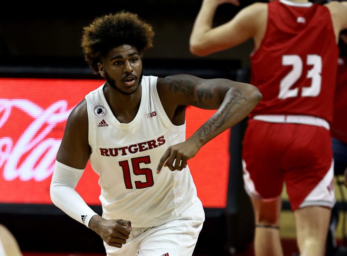 Rutgers center Myles Johnson runs the floor.