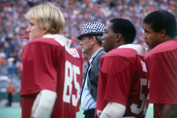 Bear Bryant coaches at Alabama back in the day.