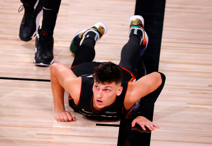 Miami Heat guard Tyler Herro on the floor.