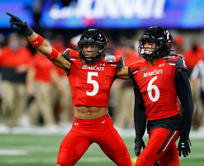 Darrick Forrest celebrates for the Bearcats.