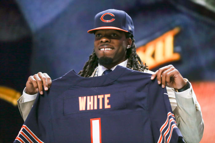 Kevin White holds up his Chicago Bears jersey.
