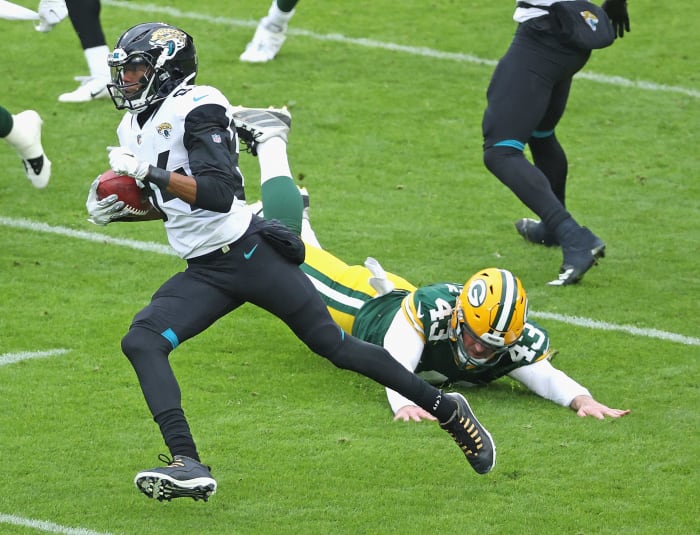 Jacksonville Jaguars receiver Keelan Cole returns a punt.